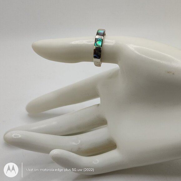 Vintage silver and abalone tile ring SZ 7 - Picture 3 of 9